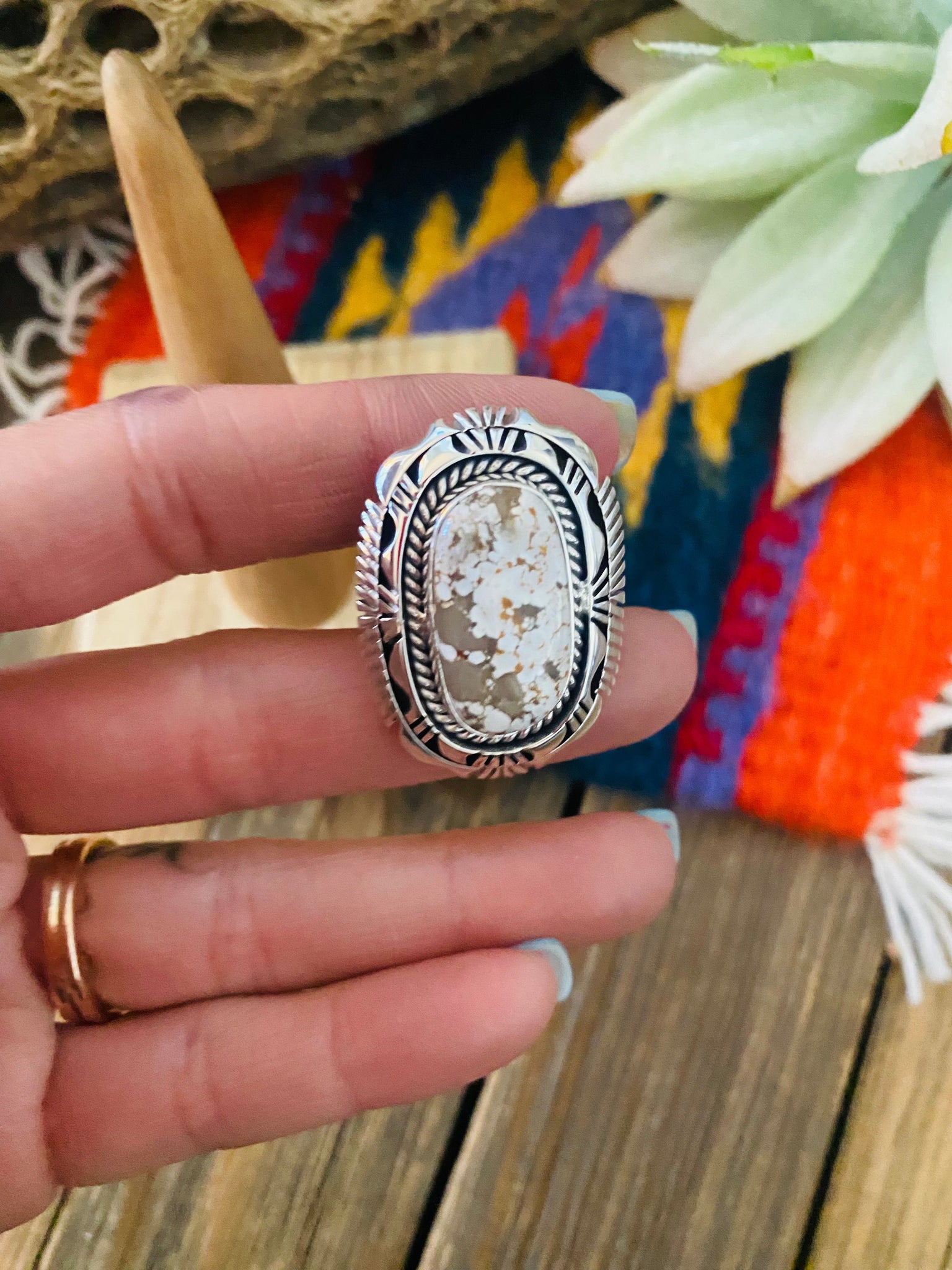 Navajo Dry Creek Turquoise & Sterling Silver Ring Size 7.5