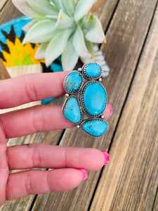 Handmade Sterling Silver & Turquoise Cluster Adjustable Ring