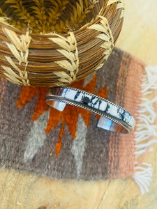 Navajo White Buffalo & Sterling Silver Inlay Cuff Bracelet