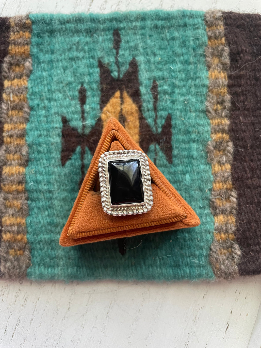 *AUTHENTIC* Navajo Sterling Silver & Black Onyx Rectangle Ring Signed J Frank (Copy)