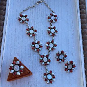 Handmade Sterling Silver Pearl & Natural Coral Necklace 3 Piece Set Set Signed Nizhoni