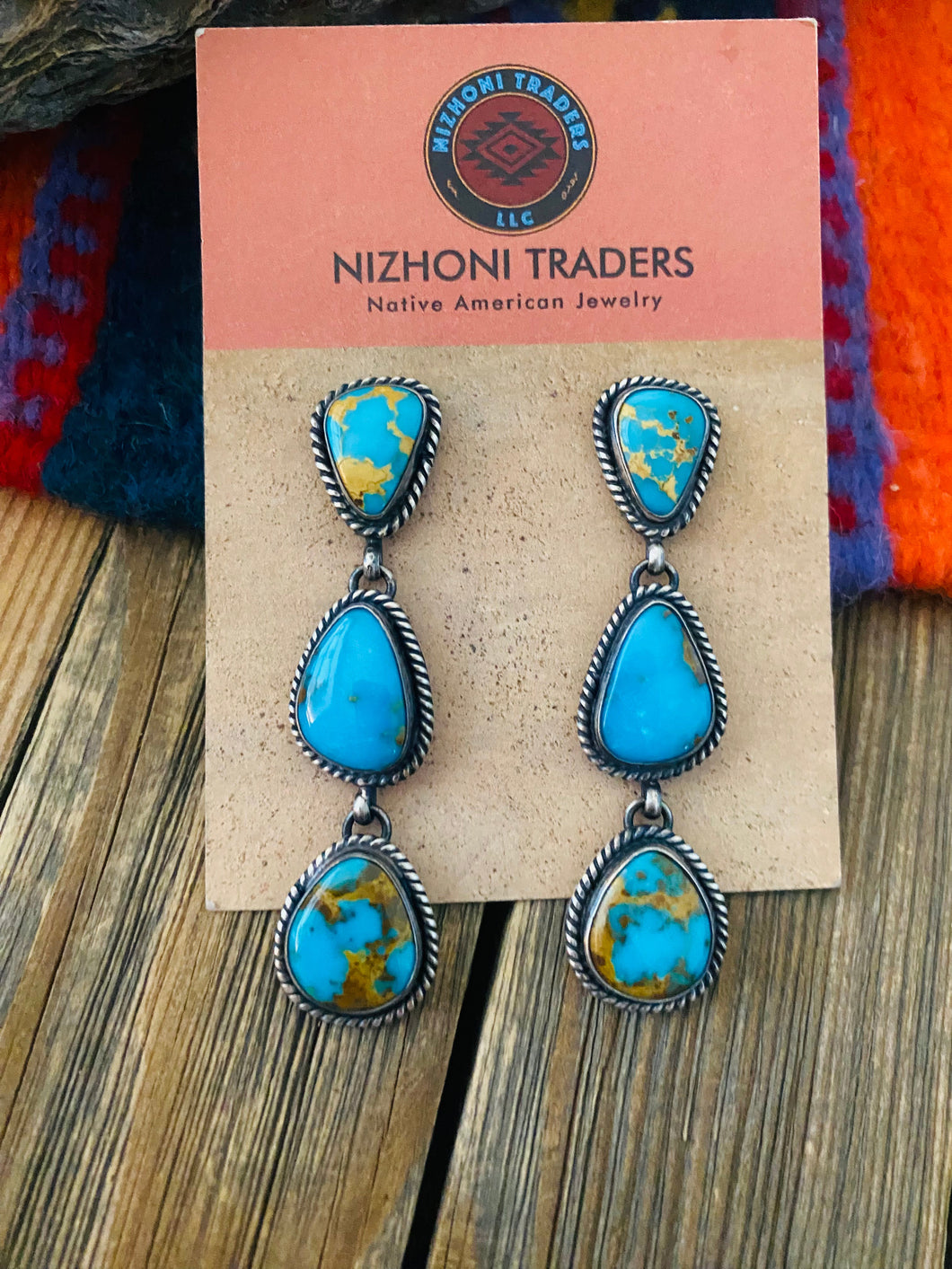 Navajo Sterling Silver & Kingman Turquoise Dangle Earrings