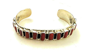 *AUTHENTIC* Navajo Coral & Sterling Silver Cuff Bracelet Signed