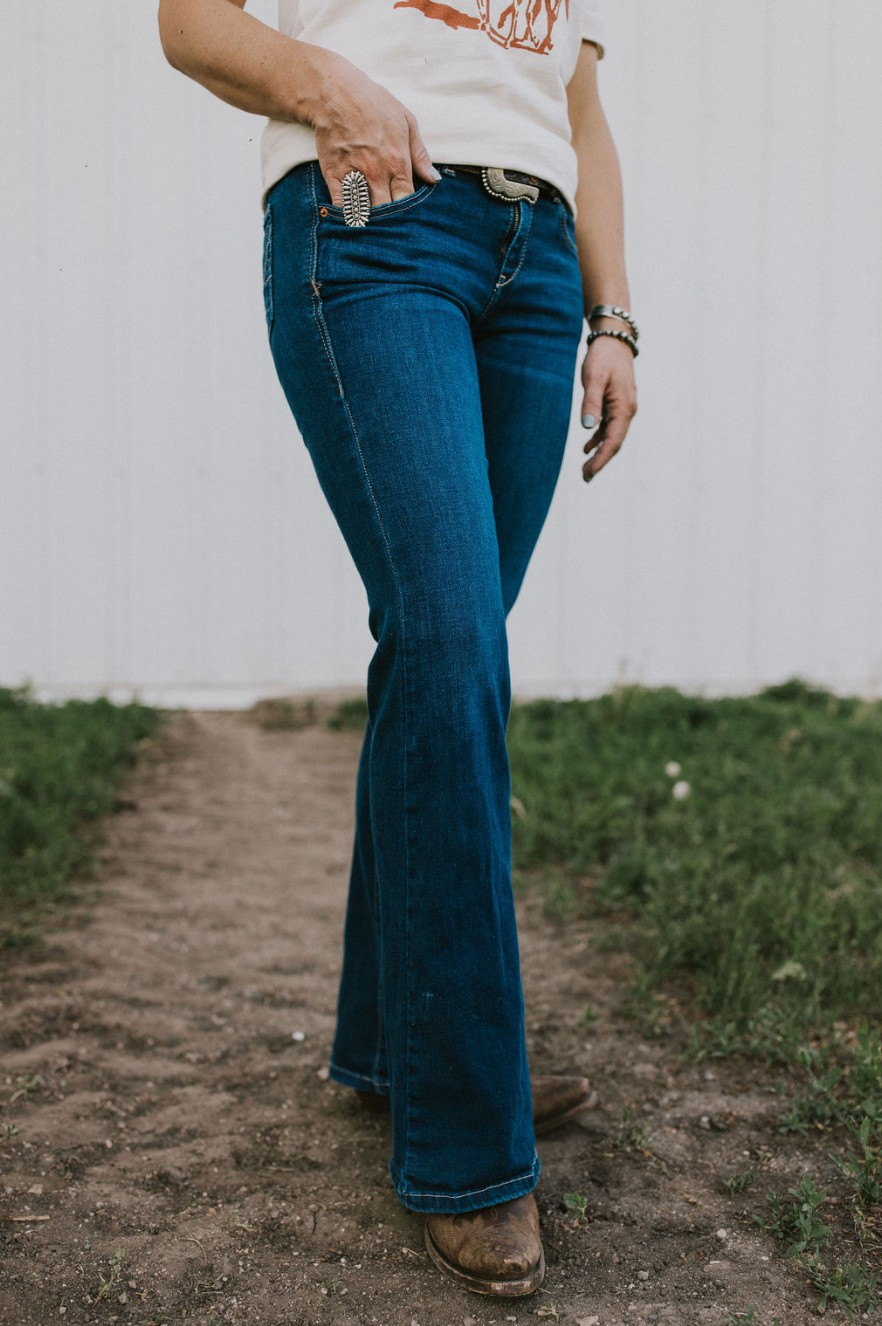 Garage Extreme Low Rise Flare Jean in Blue