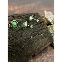 Load image into Gallery viewer, Handmade Sterling Silver Sonoran Mountain Turquoise Post Studs with Signed Nizhoni