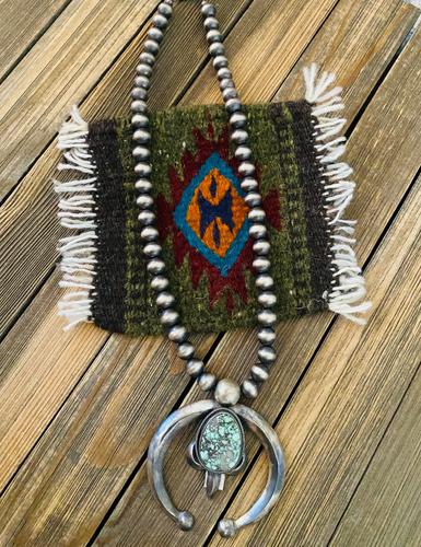 *AUTHENTIC* Navajo Sterling Silver & Turquoise Beaded Naja Necklace by Paul Livingston