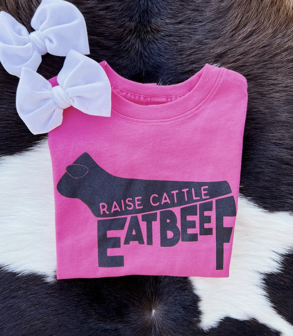 Kids Tee - Raise Cattle, Eat Beef (Hot Pink)