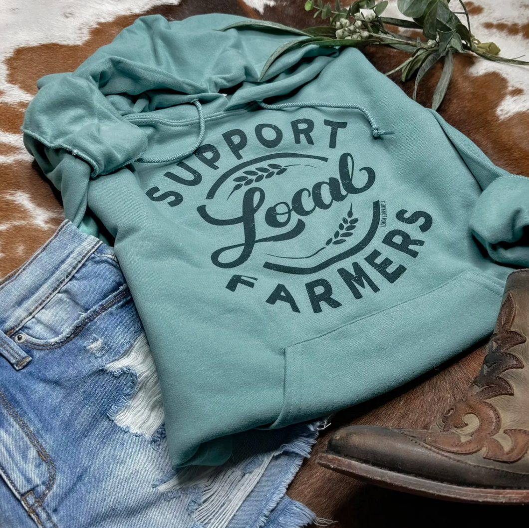 Hoodie - Support Local Farmers (Sage)