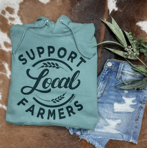 Hoodie - Support Local Farmers (Sage)