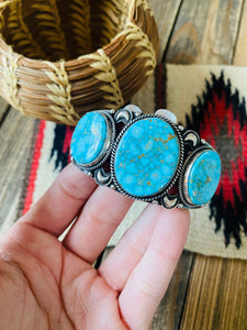 Navajo Kingman Web Turquoise & Sterling Silver Cuff Bracelet By Derrick Gordon