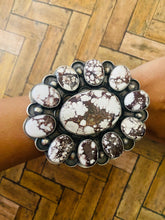Load image into Gallery viewer, Navajo Wild Horse &amp; Sterling Silver Cluster Cuff Bracelet Signed