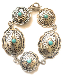 Navajo Turquoise & Sterling Silver Concho Link Bracelet