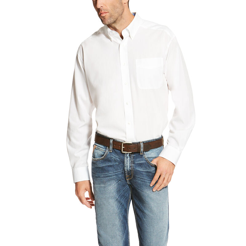 ARIAT Mens Wrinkle Free Solid Long Sleeve Shirt (White)