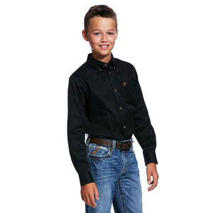 ARIAT Boys Solid Twill Long Sleeve Shirt Classic Black