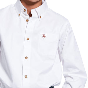 ARIAT Boys Solid Twill Long Sleeve Shirt Classic White