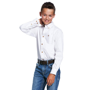 ARIAT Boys Solid Twill Long Sleeve Shirt Classic White