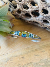 Load image into Gallery viewer, Navajo Sterling Silver &amp; Natural Blue Moon Turquoise Inlay Cuff Bracelet