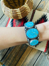 Load image into Gallery viewer, Navajo Kingman Web Turquoise &amp; Sterling Silver Cuff Bracelet By Derrick Gordon
