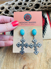 Load image into Gallery viewer, Navajo Turquoise &amp; Sterling Silver Cross Dangle Earrings