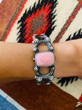 Load image into Gallery viewer, Navajo Queen Pink Conch Shell &amp; Sterling Silver Cuff Bracelet By Chimney Butte