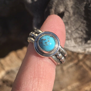 Navajo Kingman Turquoise & Sterling Silver Dotted Band Ring