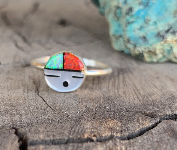 Zuni Sun face Multi Stone Inlay Opal Ring