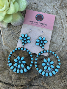 Navajo Sleeping Beauty Turquoise Sterling Silver Dangle Earrings artist Spencer