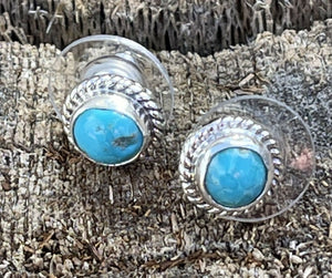 Navajo Bright Blue Turquoise & Sterling Silver Stud Earrings Stamped 925