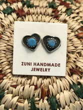 Load image into Gallery viewer, Zuni Sterling Silver And Turquoise Stud Heart Earrings