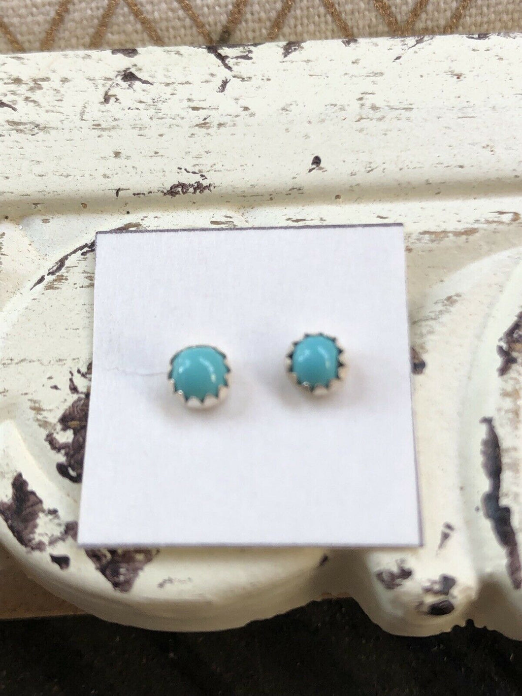 Navajo Sterling Silver And Turquoise Mini Stud Earrings 1/8”