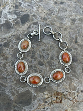 Load image into Gallery viewer, Navajo Rust Jasper &amp; Sterling Silver Link Oval Southwest Bracelet