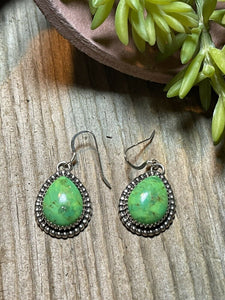 Beautiful Navajo Sterling Silver Dyed Kingman Turquoise Dangle Earrings