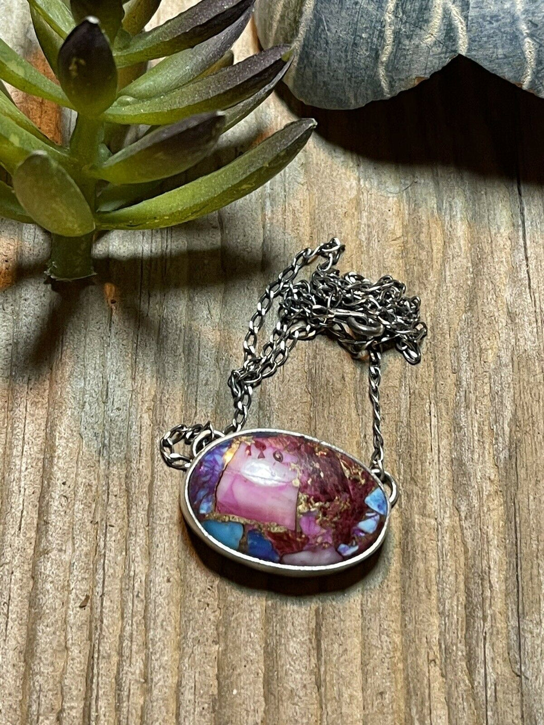 Navajo Sterling Silver & Pink Dream Mojave Oval Necklace