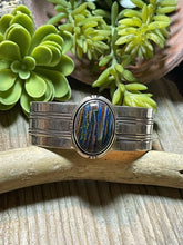 Load image into Gallery viewer, Unique Navajo Sterling Silver &amp; Rainbow Stone Signed Cuff Bracelet