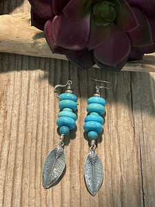 Navajo Sterling Silver & Blue Turquoise Leaf Dangle Earrings