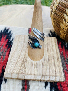 Navajo Sterling Silver & Turquoise Feather Adjustable Ring