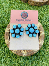 Load image into Gallery viewer, Navajo Sterling Silver &amp; Turquoise Cluster Stud Earrings By Ella Peter