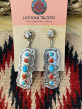 Load image into Gallery viewer, Navajo Natural Coral and Turquoise Cluster Post Earrings