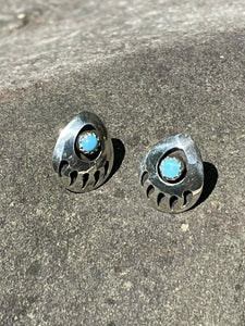 Navajo Sterling Silver And Turquoise Bear Paw Post Earrings