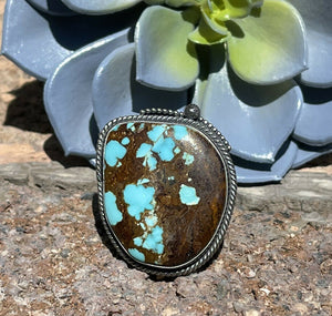 Navajo Number 8 Turquoise & Sterling Silver Statement Ring Size 7