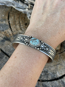 Navajo Golden Hills Turquoise Sterling Silver Bracelet Cuff By Artist Piasso