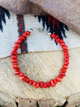 Load image into Gallery viewer, Navajo Apple Coral &amp; Sterling Silver Beaded Bracelet