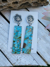 Load image into Gallery viewer, Navajo Sterling Silver &amp; Turquoise Slab Concho Dangle Earrings