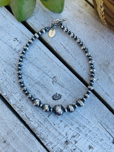 Sterling Silver Navajo Pearl Diamond Cut Beaded Bracelet