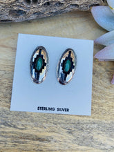 Load image into Gallery viewer, Navajo Malachite &amp; Sterling Silver Shadow Box Post Earrings