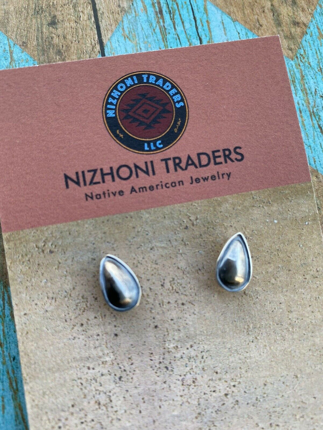Navajo Sterling Silver Handmade Oxidized Tear Drop Shape Post Earring Adaptors