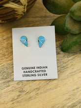 Load image into Gallery viewer, Zuni Sterling Silver And Turquoise Inlay Tear Drop Stud Earrings