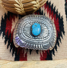 Load image into Gallery viewer, Vintage Navajo Turquoise &amp; Hand Stamped Sterling Silver Cuff Bracelet