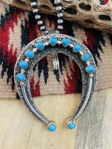 Navajo Sterling Silver & Kingman Turquoise Naja Pendant Signed