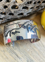 Load image into Gallery viewer, Navajo Sterling Silver Overlay Horse Cuff Bracelet